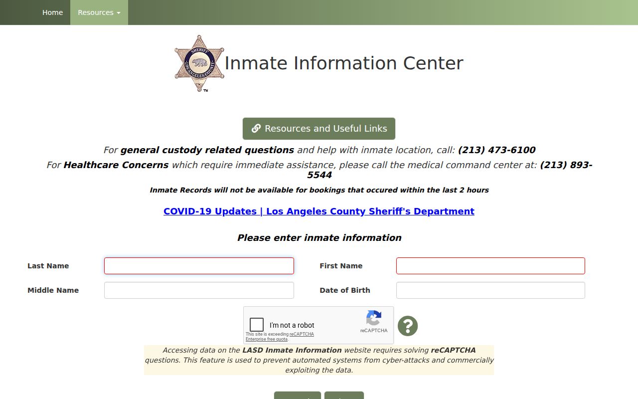 San Dimas people search with the LASD inmate locator
