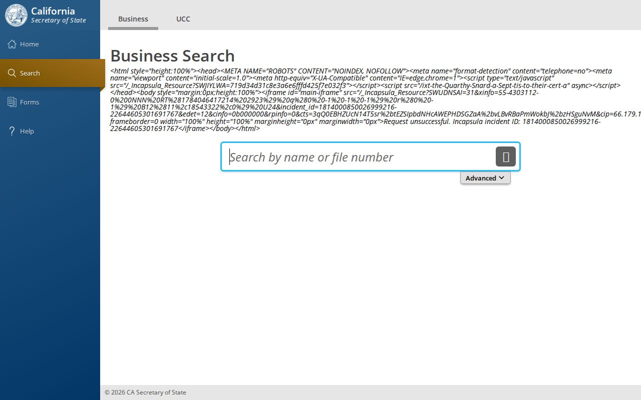 San Dimas public records search through California bizfile Online