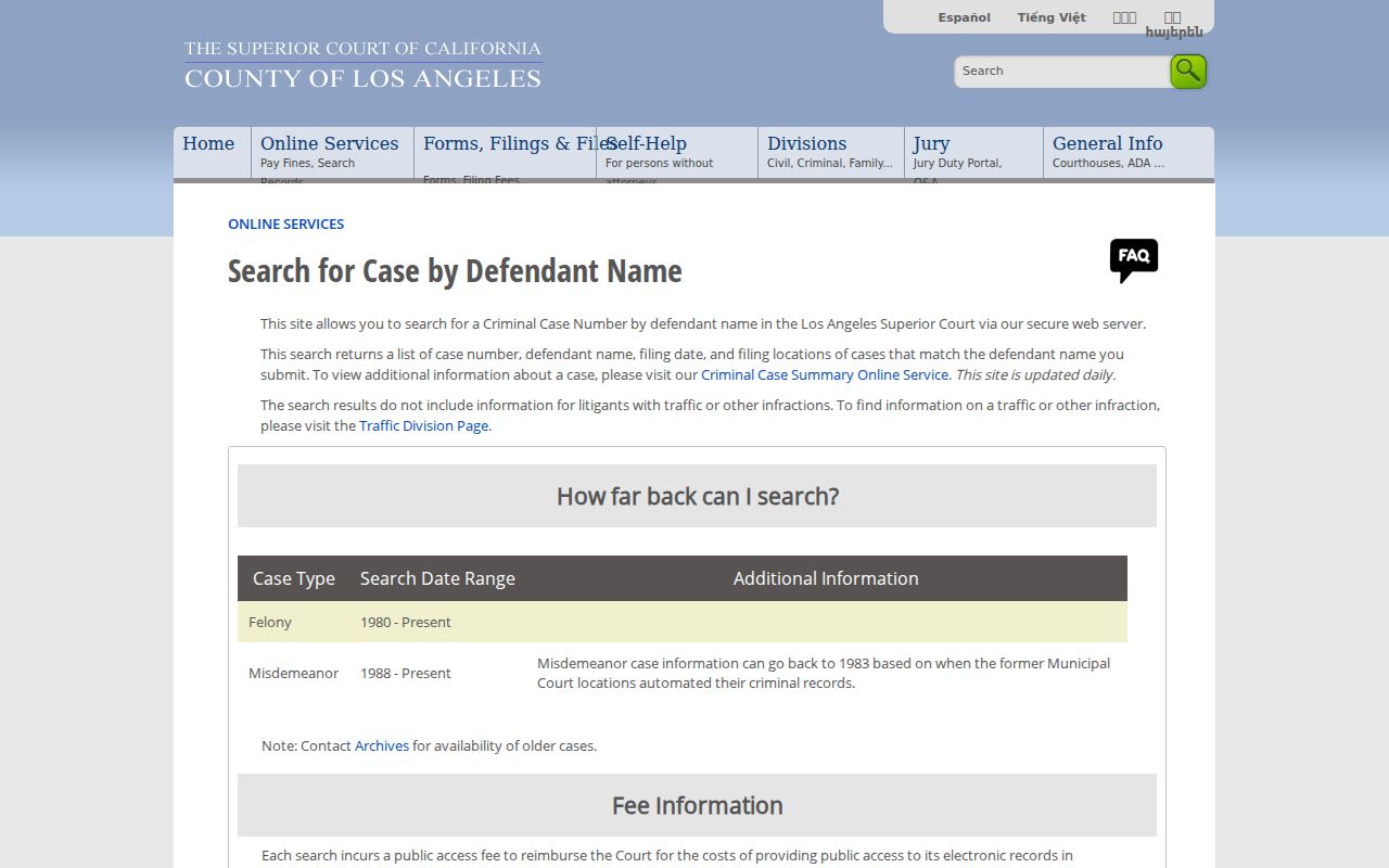 San Dimas public records criminal defendant name search from Los Angeles Superior Court