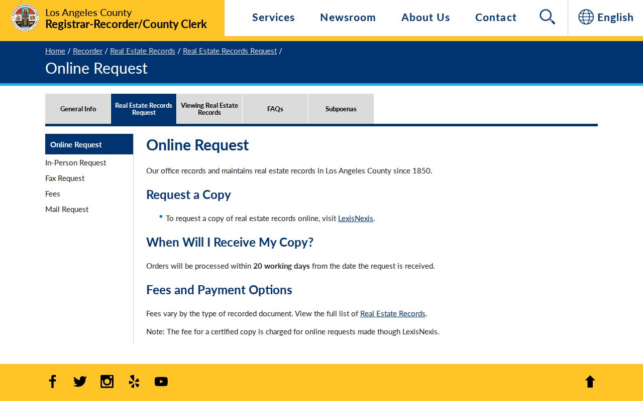 San Dimas public records request screen for Los Angeles County real estate records