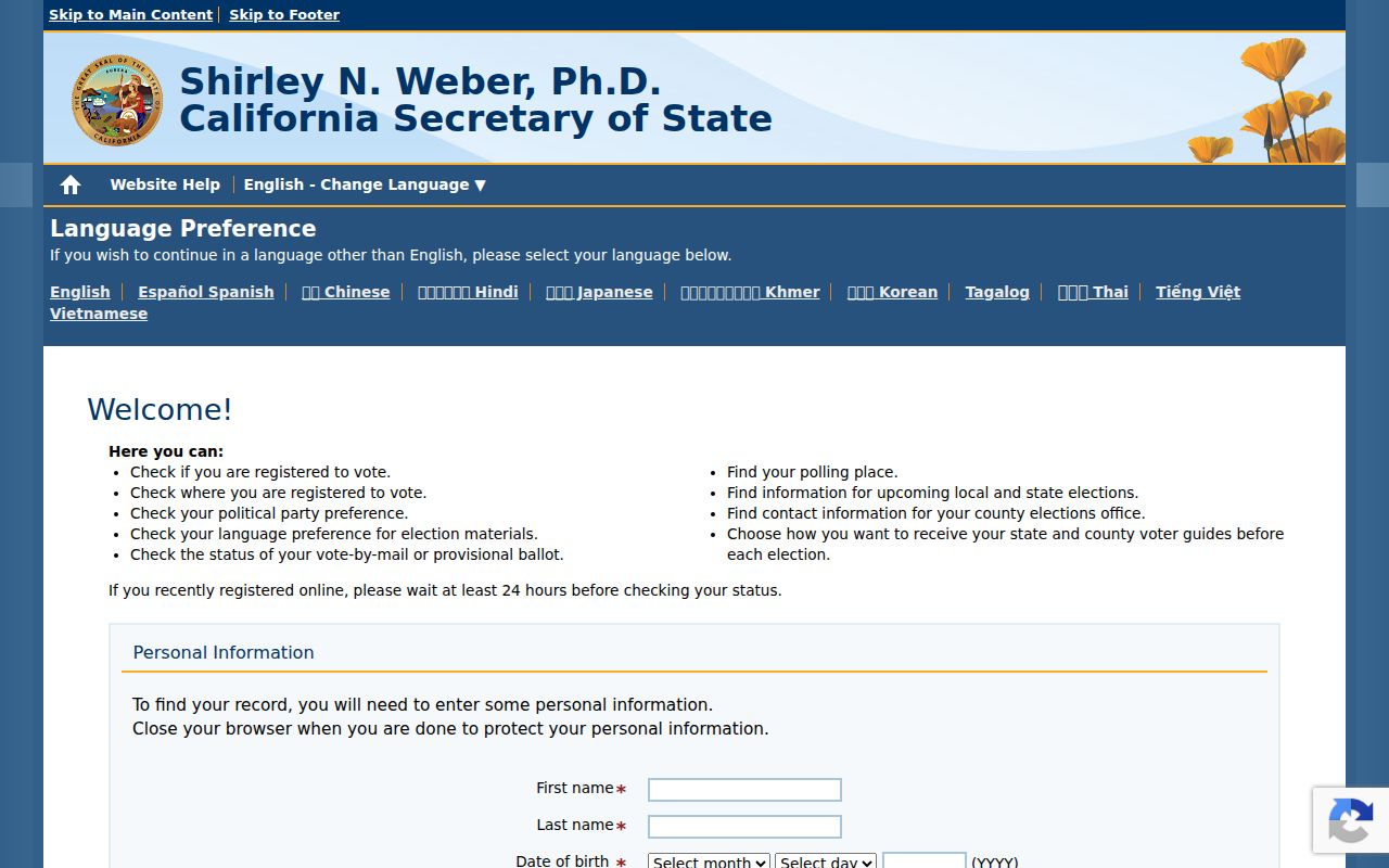San Dimas voter registration records self-lookup in California My Voter Status