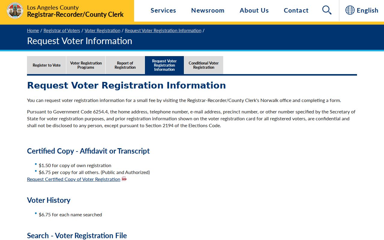 San Dimas voter registration records request instructions from Los Angeles County